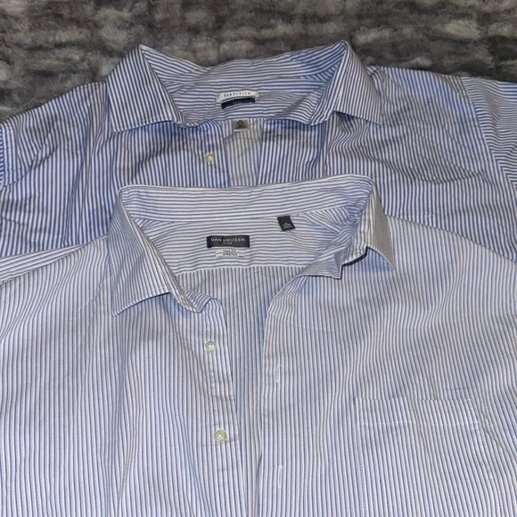 2 Van Heusen Flex Collar Tall 19 dress shirts blue & white - Picture 1 of 7